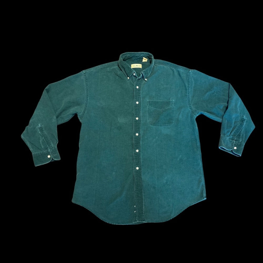 Vintage LL Bean dark green button down corduroy shirt unisex size large